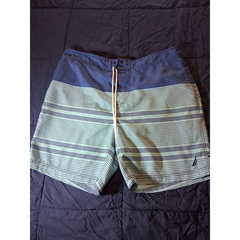 Nautica Mens Blue Mint Striped Swim Trunks Board Shorts XL VDR 693 118